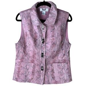 Vintage Lisa International Women Large Pink Snake Skin Suede Cotton Artsy Vest